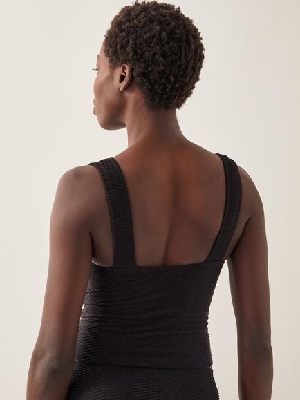 Monsoon Alicia Textured Tankini Top, Black - view 2, Black