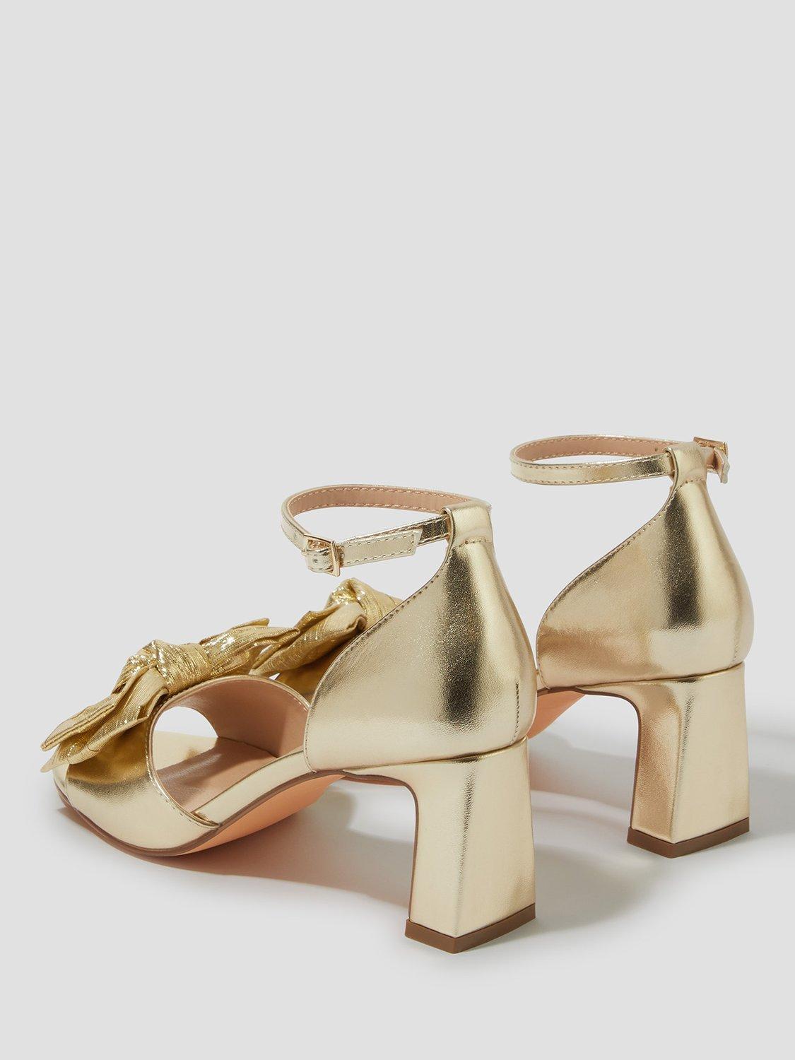 Product image 3 of 3, which shows Monsoon Bow Metallic Heeled Sandals, Gold, EU38