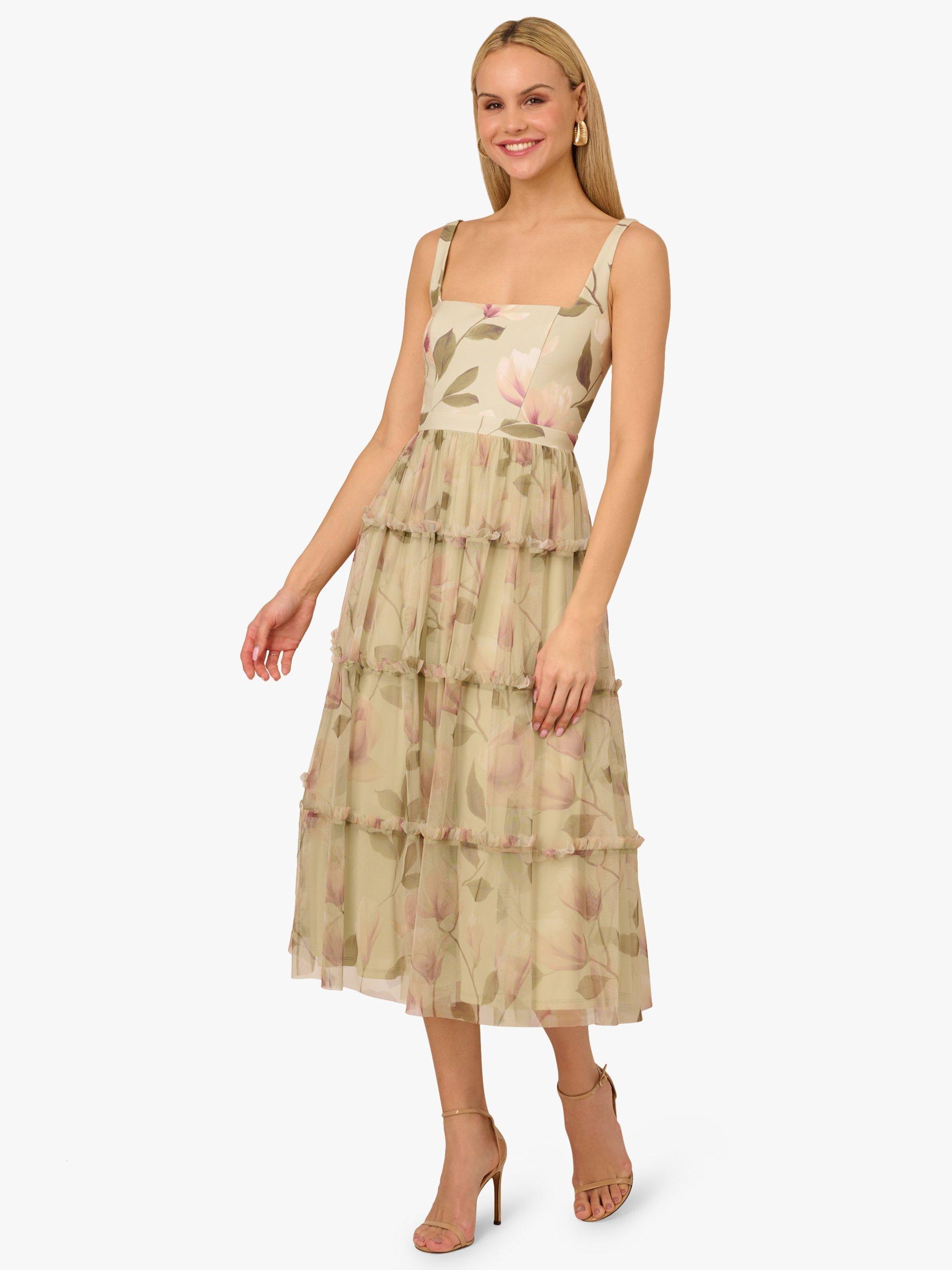 Product image 1 of 6, which shows Adrianna by Adrianna Papell Floral Knit & Mesh Square Neck Dress, Green/Multi, 6