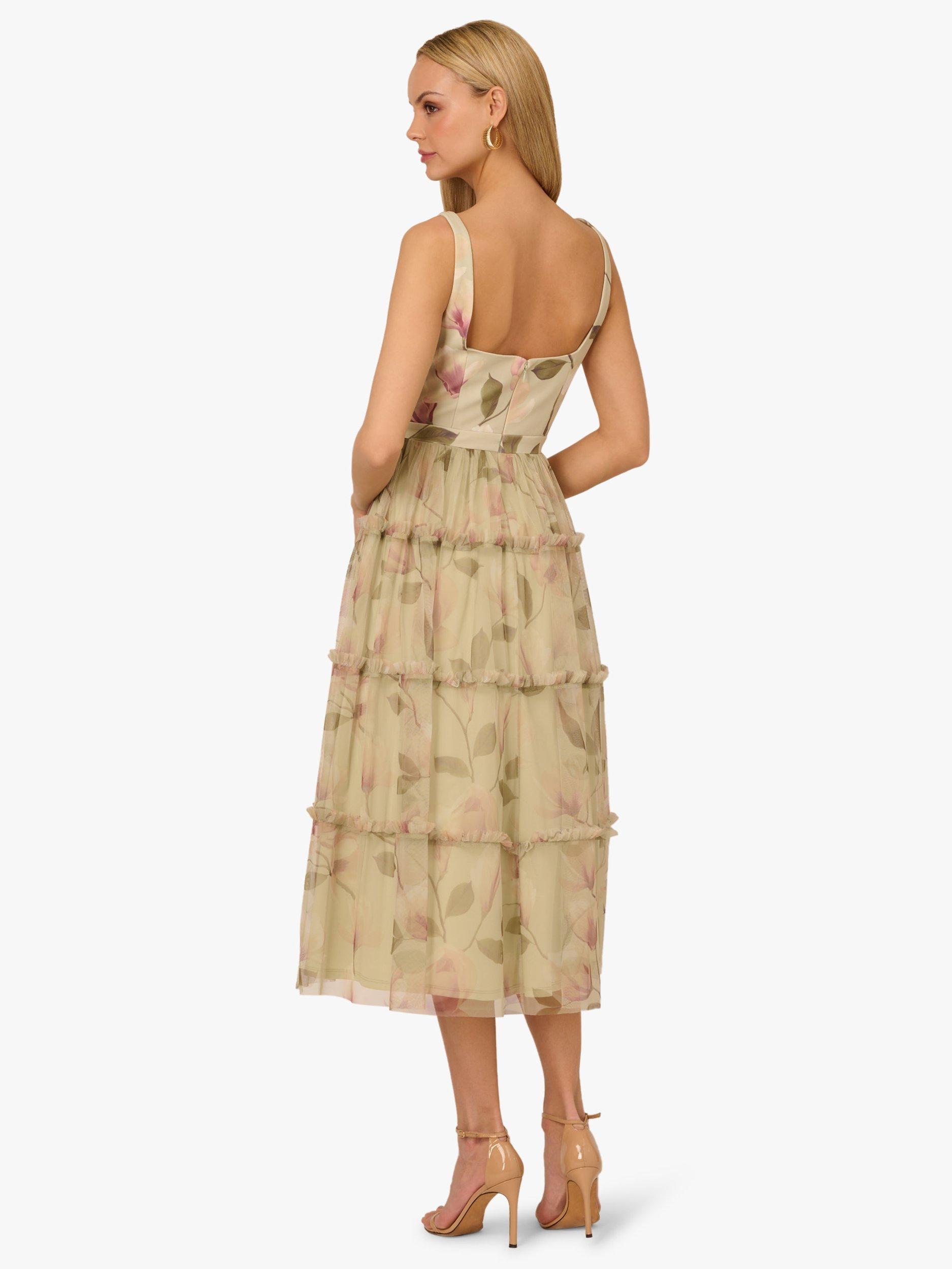 Product image 2 of 6, which shows Adrianna by Adrianna Papell Floral Knit & Mesh Square Neck Dress, Green/Multi, 6