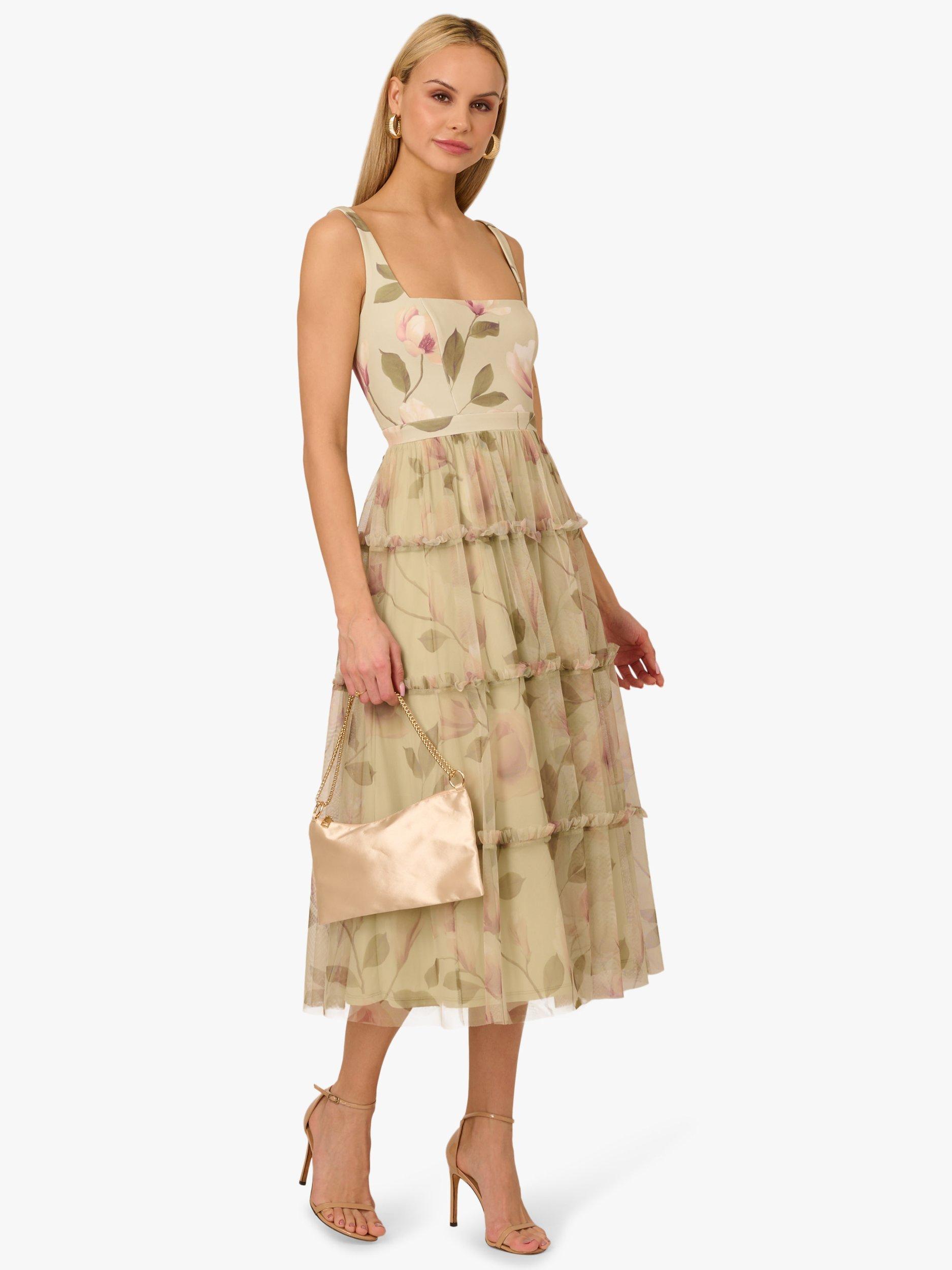 Product image 3 of 6, which shows Adrianna by Adrianna Papell Floral Knit & Mesh Square Neck Dress, Green/Multi, 6