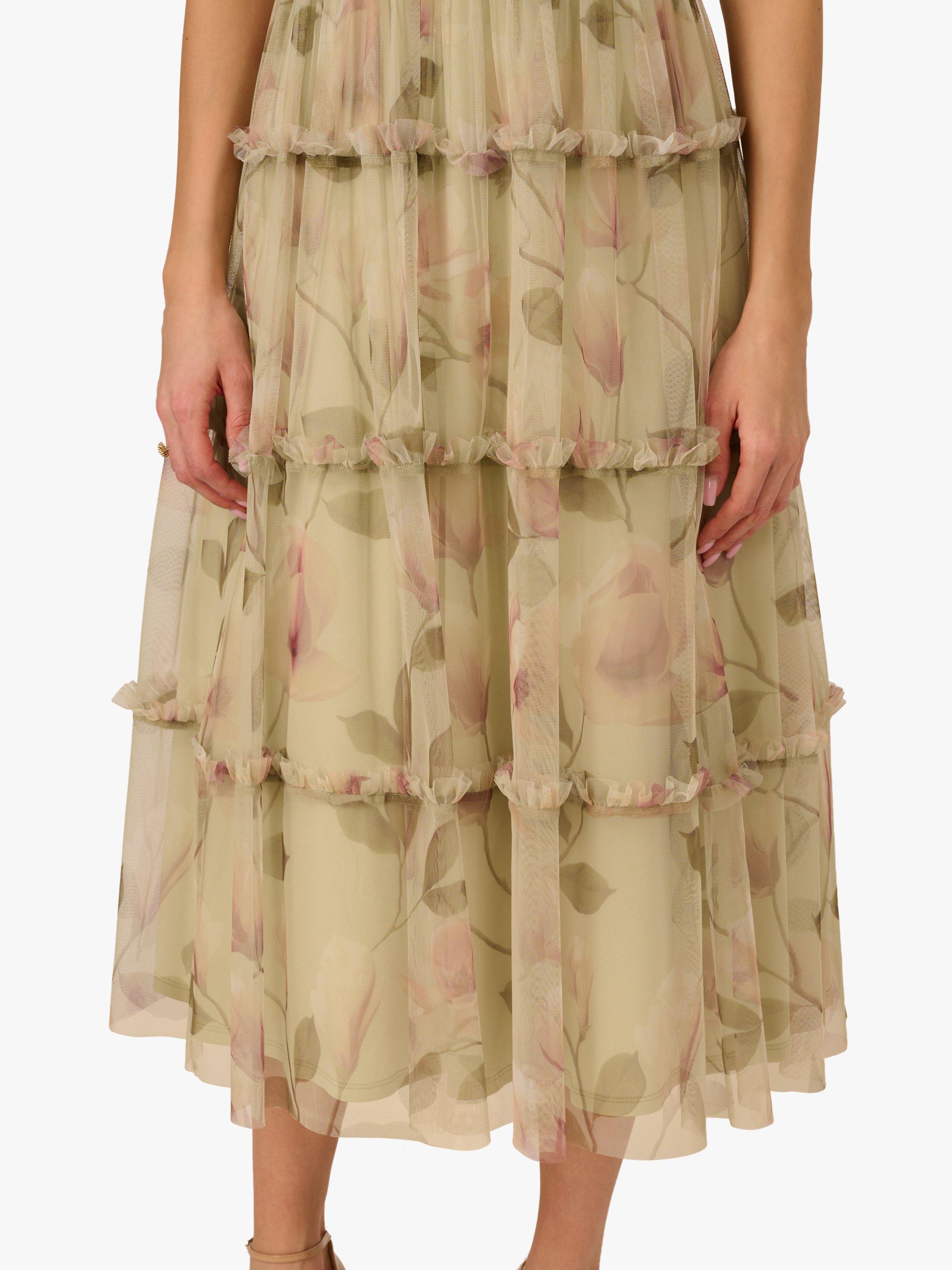 Product image 5 of 6, which shows Adrianna by Adrianna Papell Floral Knit & Mesh Square Neck Dress, Green/Multi, 6