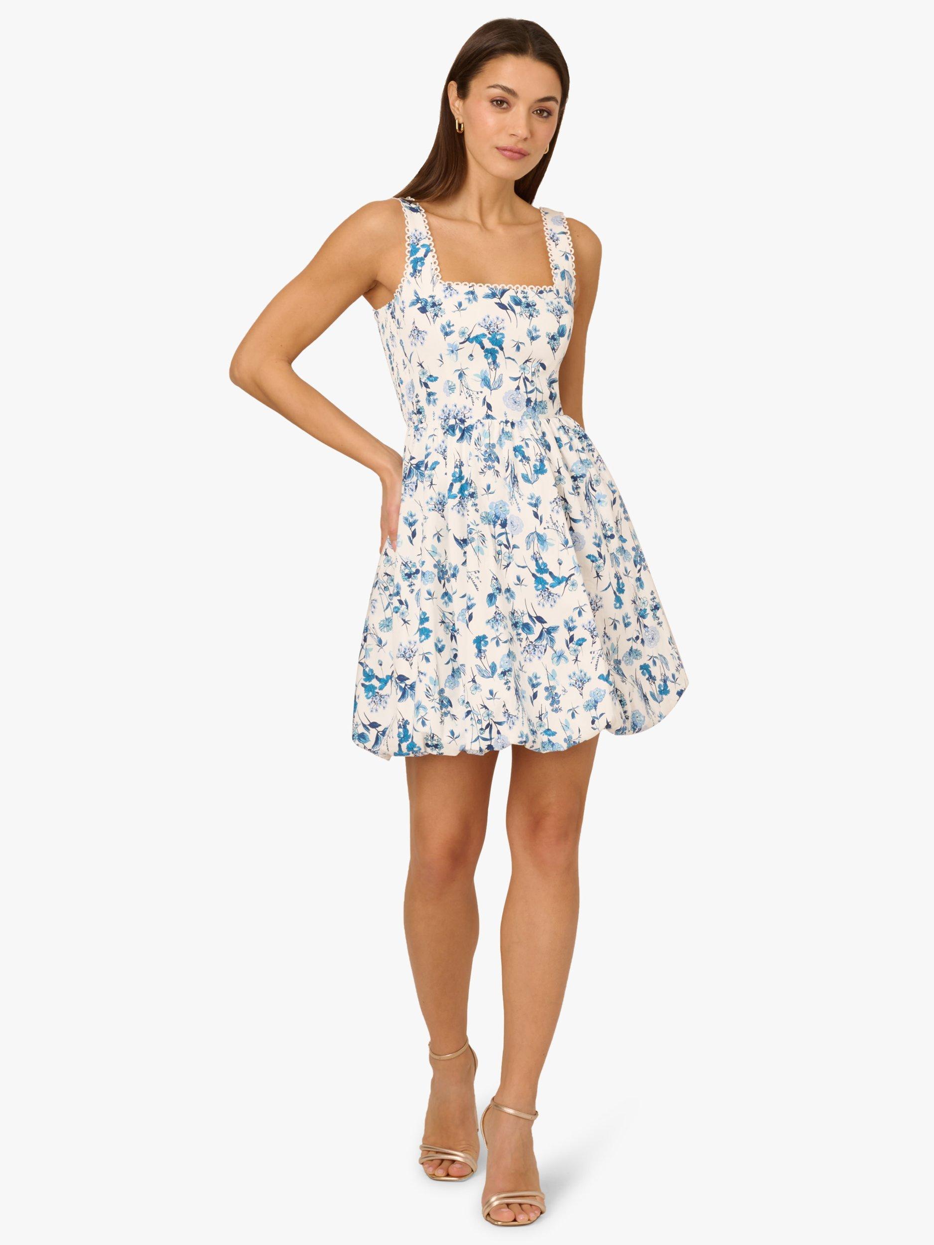 Product image 4 of 7, which shows Adrianna by Adrianna Papell Floral Bubble Hem Mini Dress, Ivory/Blue, 10