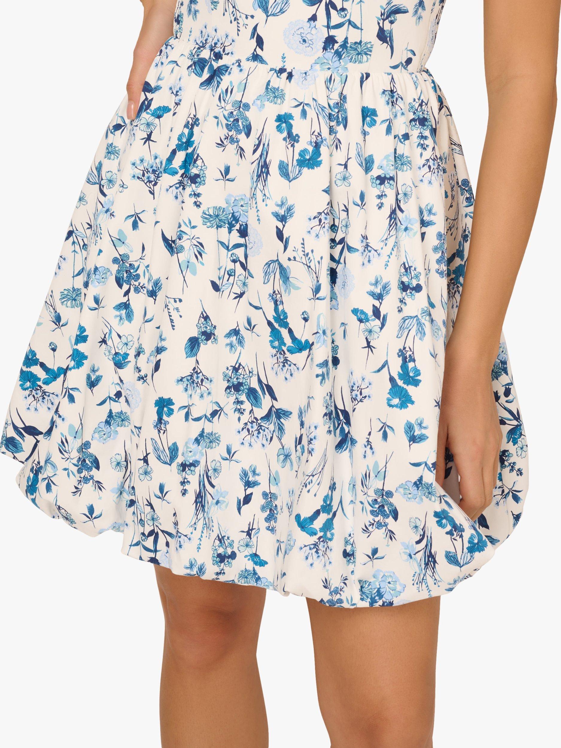 Product image 6 of 7, which shows Adrianna by Adrianna Papell Floral Bubble Hem Mini Dress, Ivory/Blue, 10