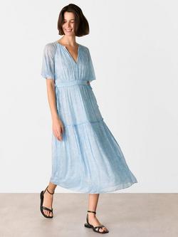 Whistles Bamboo Leaves Gathered Dress, Light Blue/White, Light Blue/White