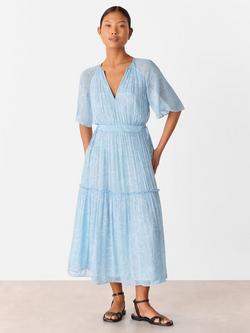 Whistles Petite Bamboo Leaves Gathered Dress, Blue/Multi, Blue/Multi