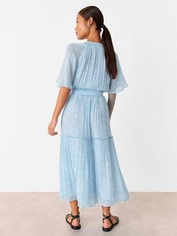 Whistles Petite Bamboo Leaves Gathered Dress, Blue/Multi - view 2, Blue/Multi