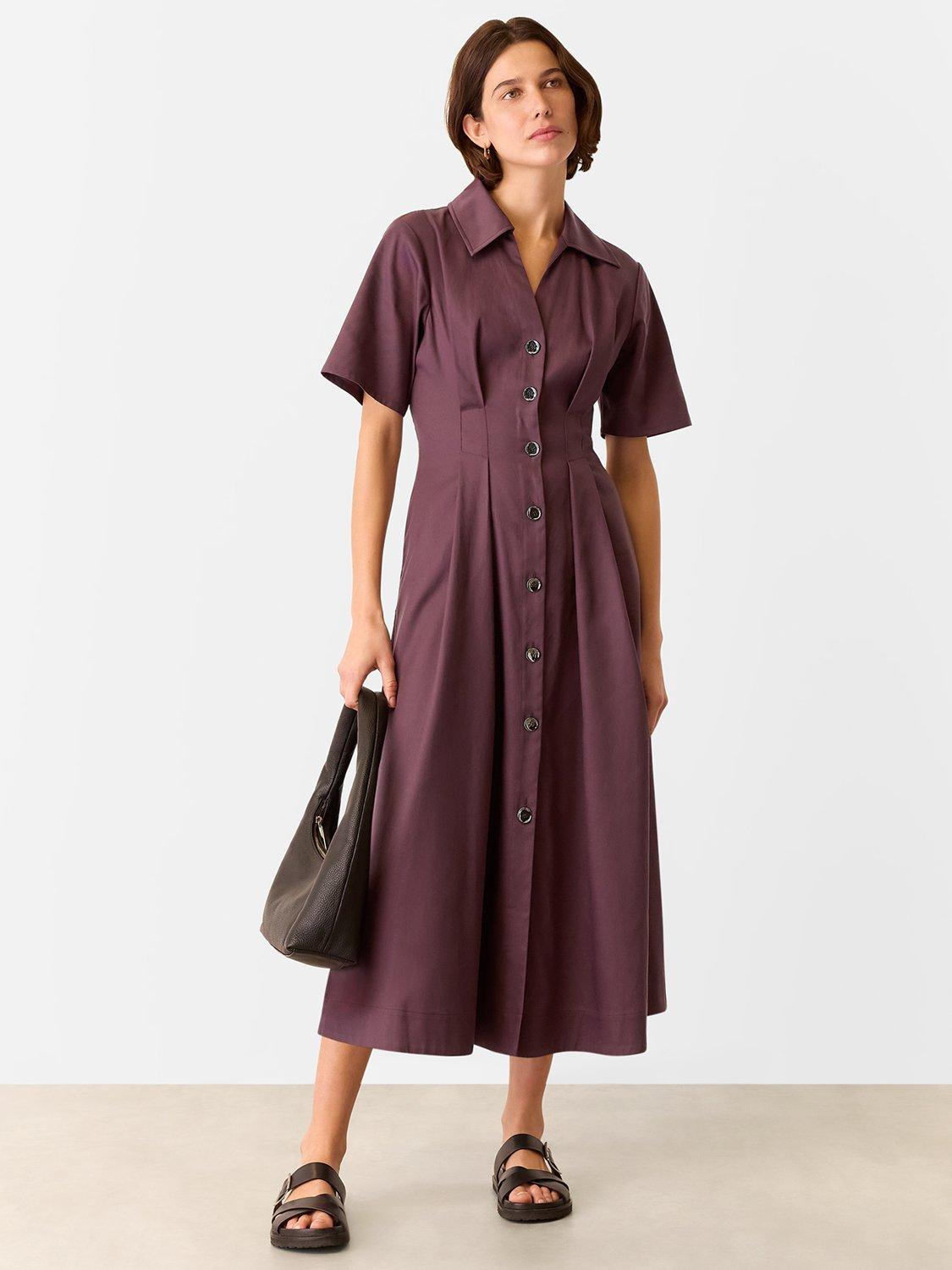 Whistles Renee Flared Shirt Dress, Plum - Main Image