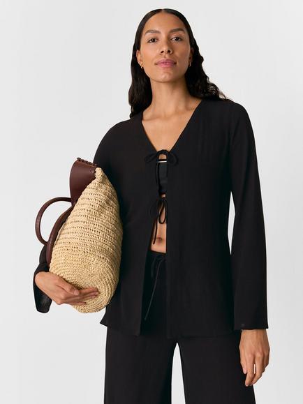 Whistles Tie Front Beach Top, Black, Black