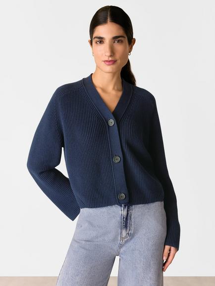 Whistles Nala Textured Cardigan, Navy, Navy