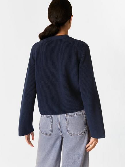 Whistles Nala Textured Cardigan, Navy - view 2, Navy