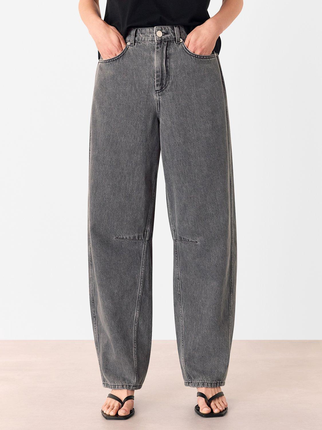 Product image 1 of 5, which shows Whistles Cotton Horseshoe Barrel Leg Jeans, Mid Grey, 26