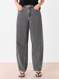 Whistles Cotton Horseshoe Barrel Leg Jeans, Mid Grey