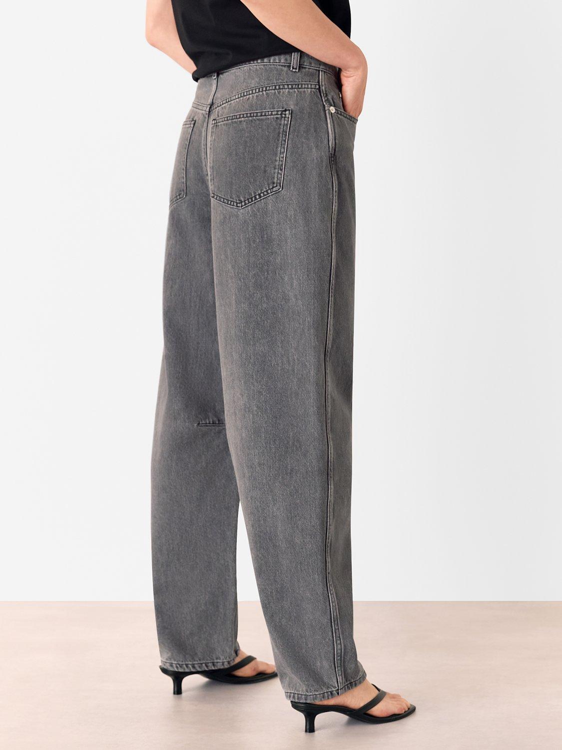 Product image 2 of 5, which shows Whistles Cotton Horseshoe Barrel Leg Jeans, Mid Grey, 26