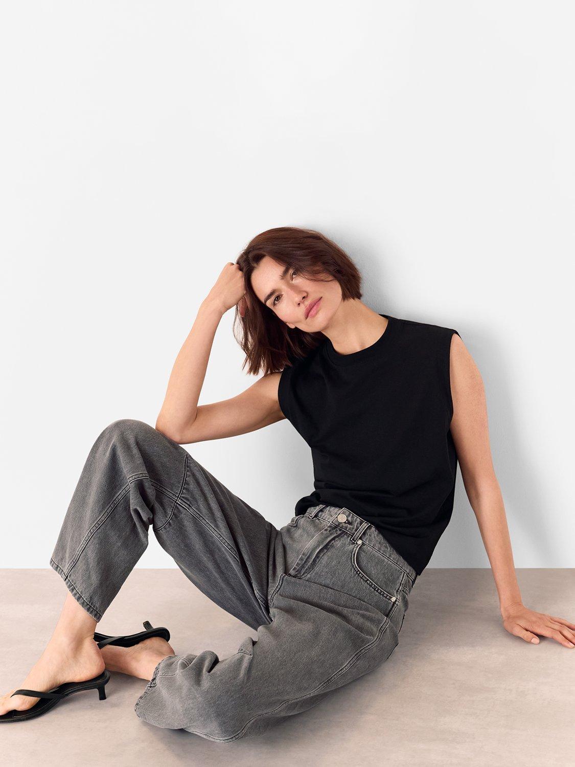 Product image 4 of 5, which shows Whistles Cotton Horseshoe Barrel Leg Jeans, Mid Grey, 26
