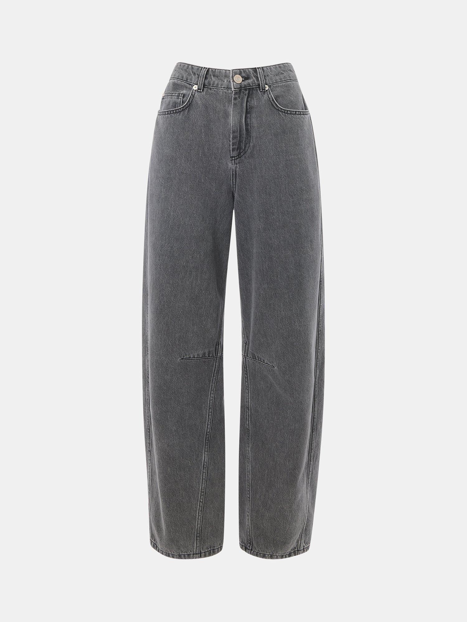 Product image 5 of 5, which shows Whistles Cotton Horseshoe Barrel Leg Jeans, Mid Grey, 26