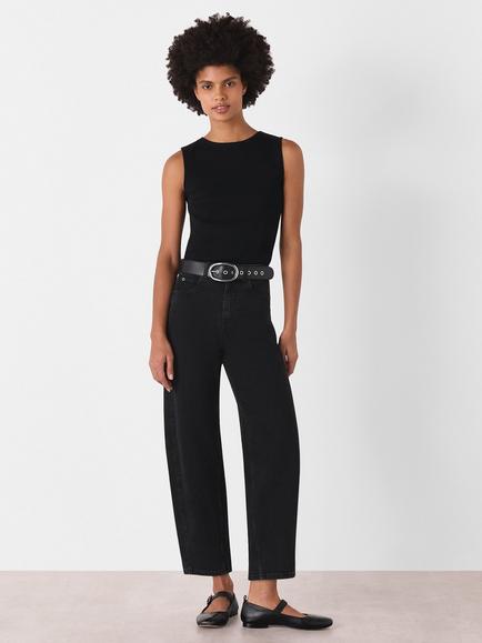 Whistles Petite Stretch Barrel Leg Jeans, Black, Black