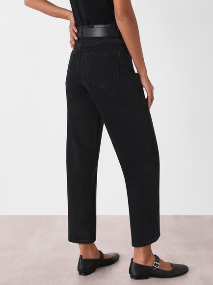 Whistles Petite Stretch Barrel Leg Jeans, Black - view 2, Black