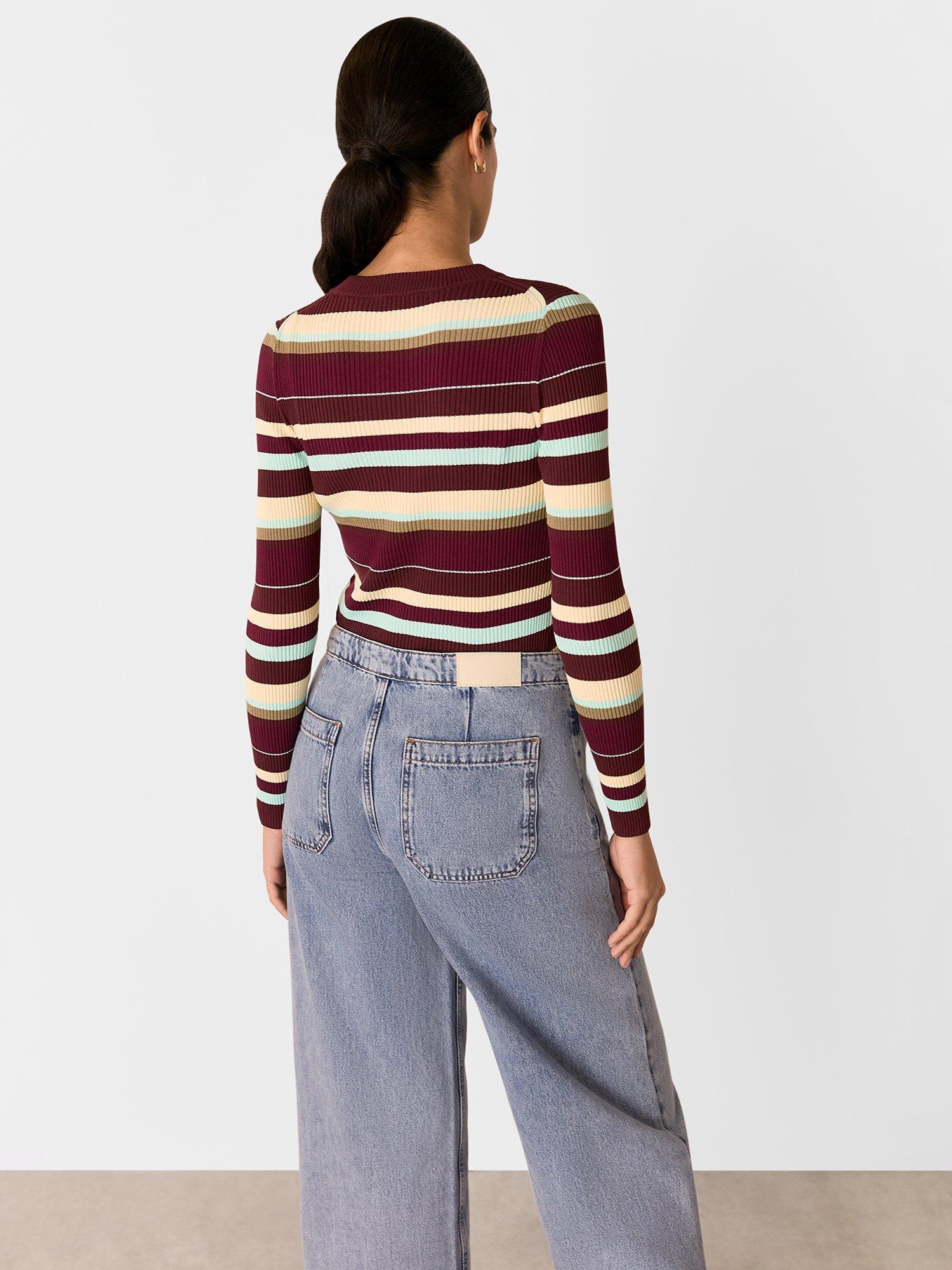 Product image 2 of 5, which shows Whistles Multi Stripe Crew Neck Knit Top, Multi, 16