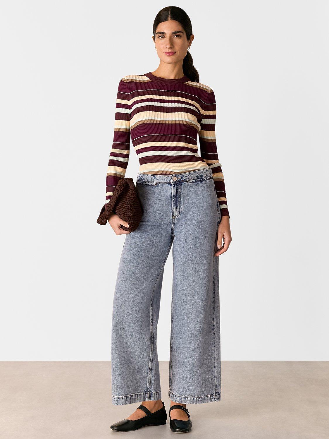 Product image 3 of 5, which shows Whistles Multi Stripe Crew Neck Knit Top, Multi, 16