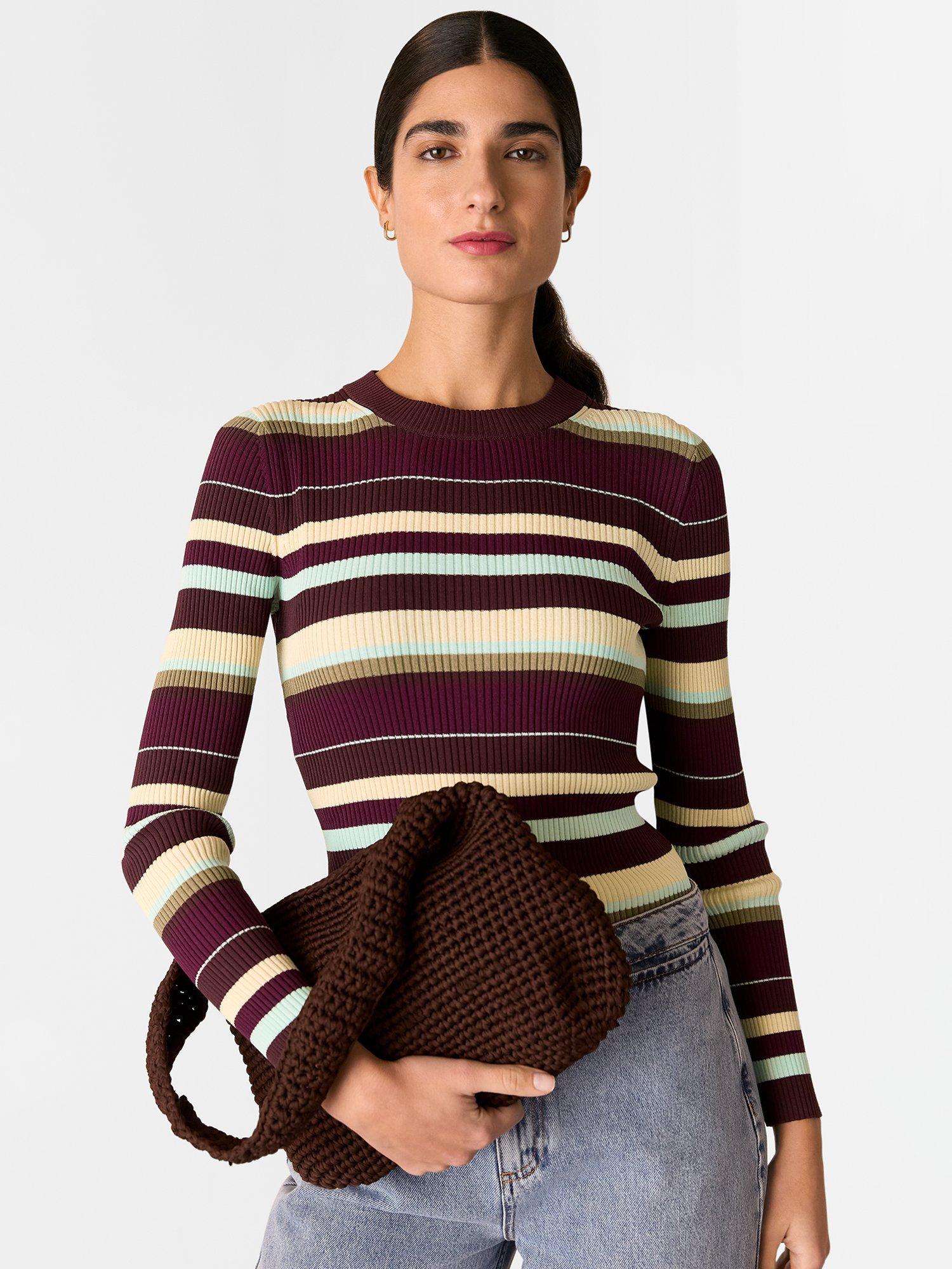 Product image 4 of 5, which shows Whistles Multi Stripe Crew Neck Knit Top, Multi, 16
