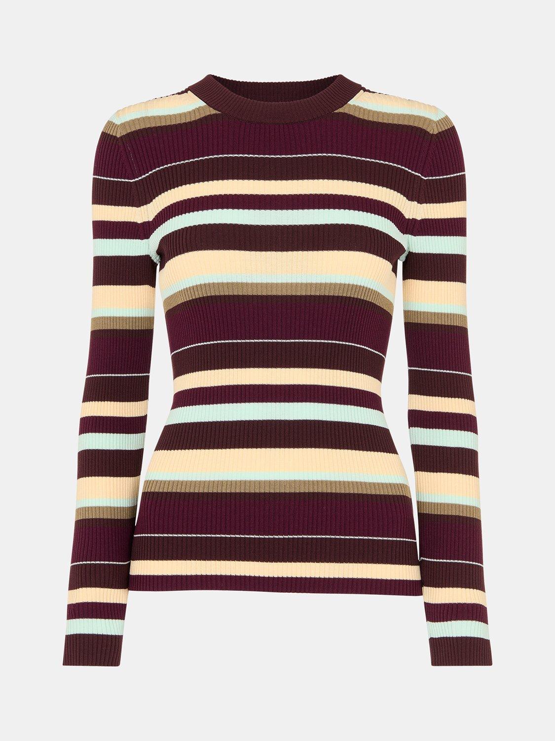 Product image 5 of 5, which shows Whistles Multi Stripe Crew Neck Knit Top, Multi, 16