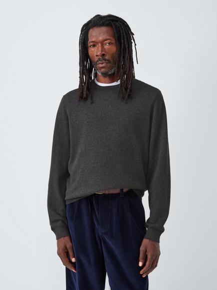 John Lewis Crew Neck Cotton Jumper, Asphalt
