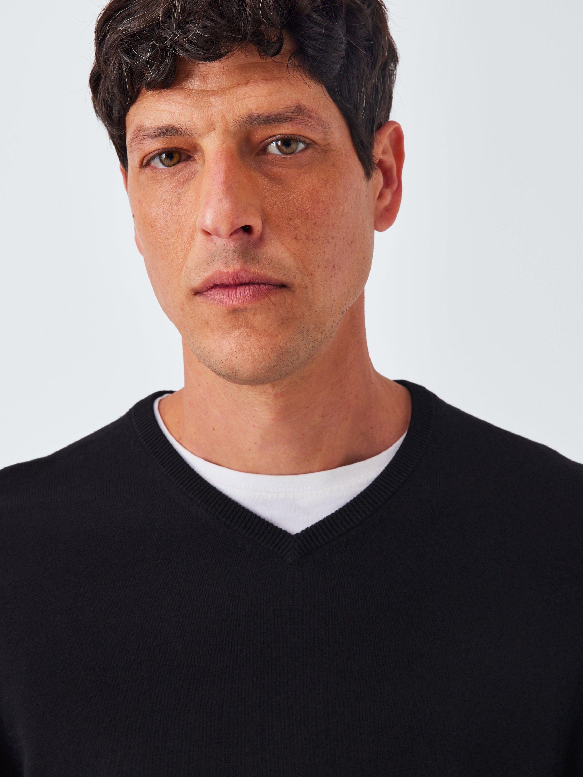 Product image 5 of 5, which shows John Lewis V Neck Cotton Jumper, Black, S