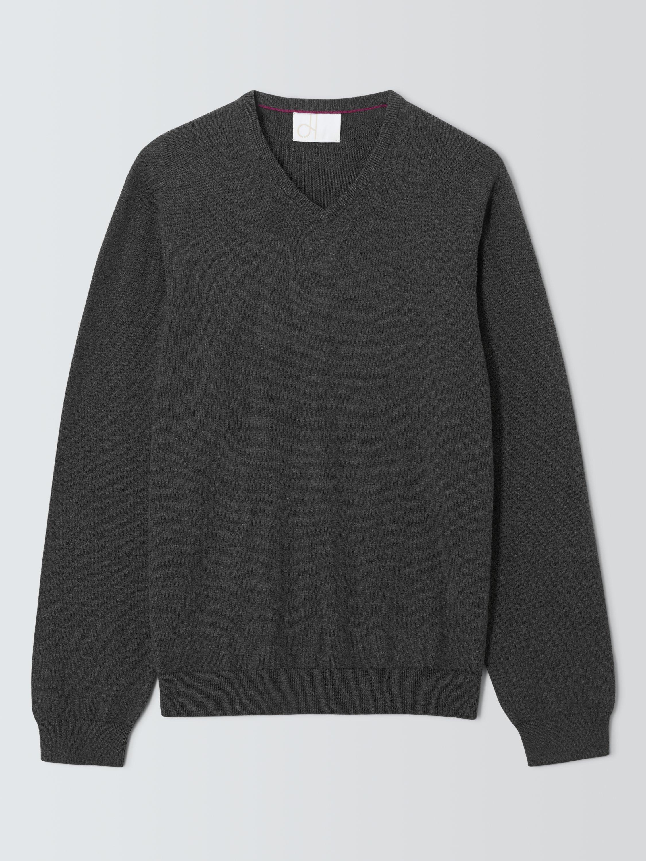 Product image 4 of 6, which shows John Lewis V Neck Cotton Jumper, Asphalt, S