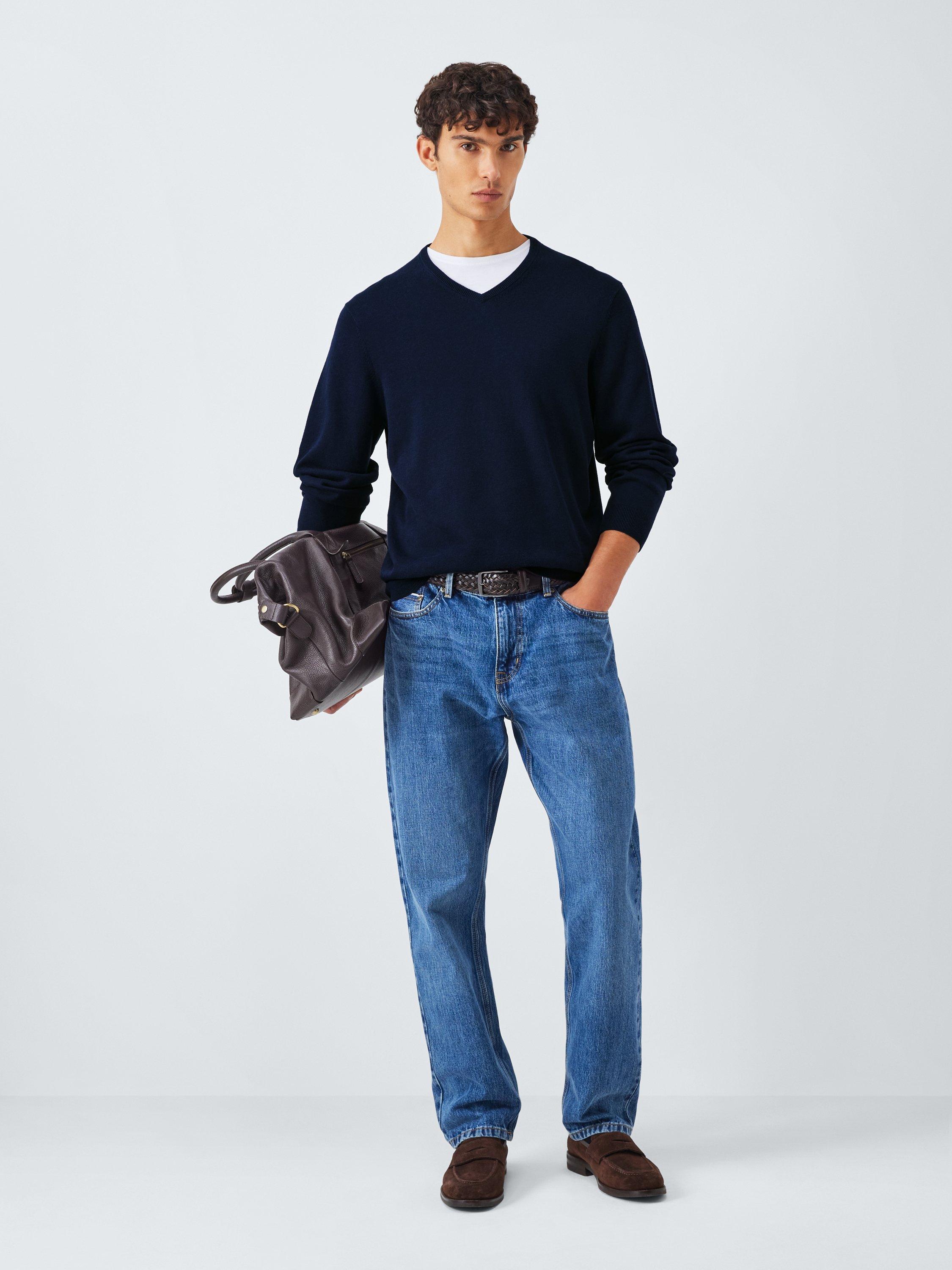 Product image 3 of 6, which shows John Lewis V Neck Cotton Jumper, Sky Captain, S