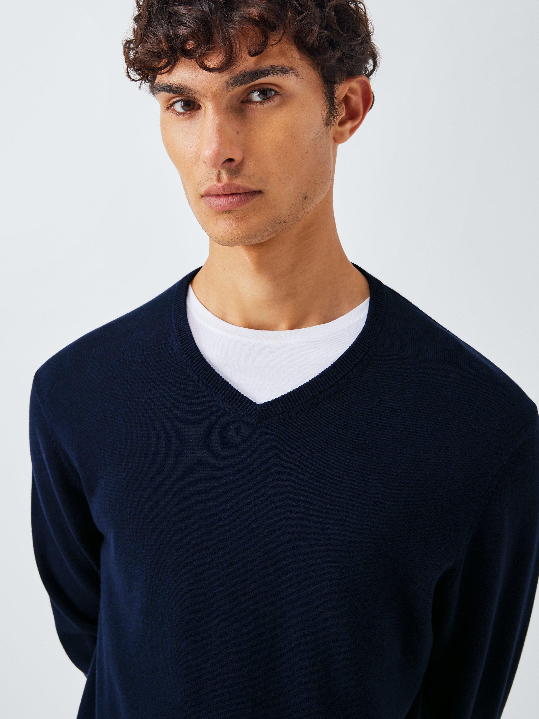 Product image 5 of 6, which shows John Lewis V Neck Cotton Jumper, Sky Captain, S