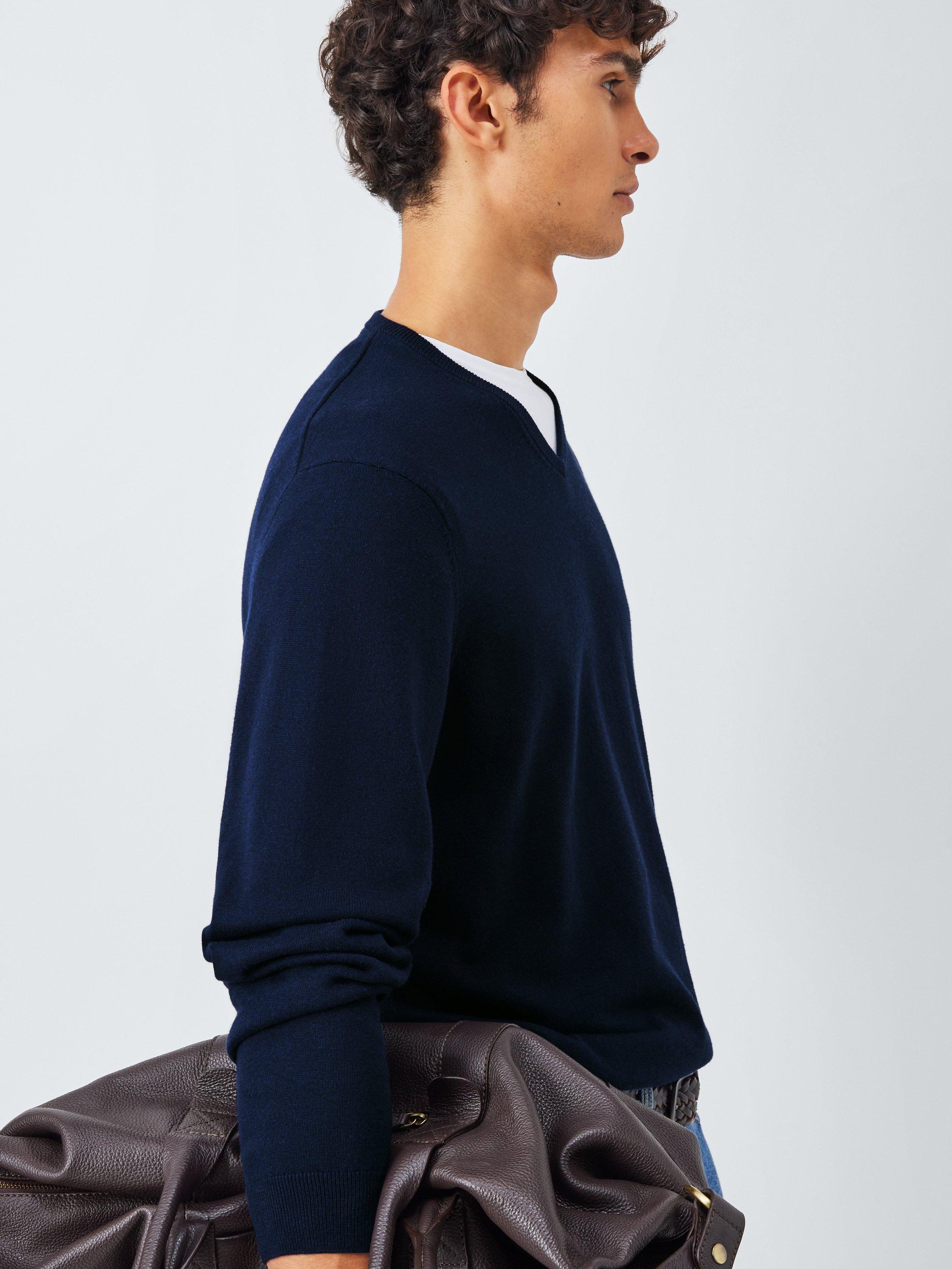 Product image 6 of 6, which shows John Lewis V Neck Cotton Jumper, Sky Captain, S