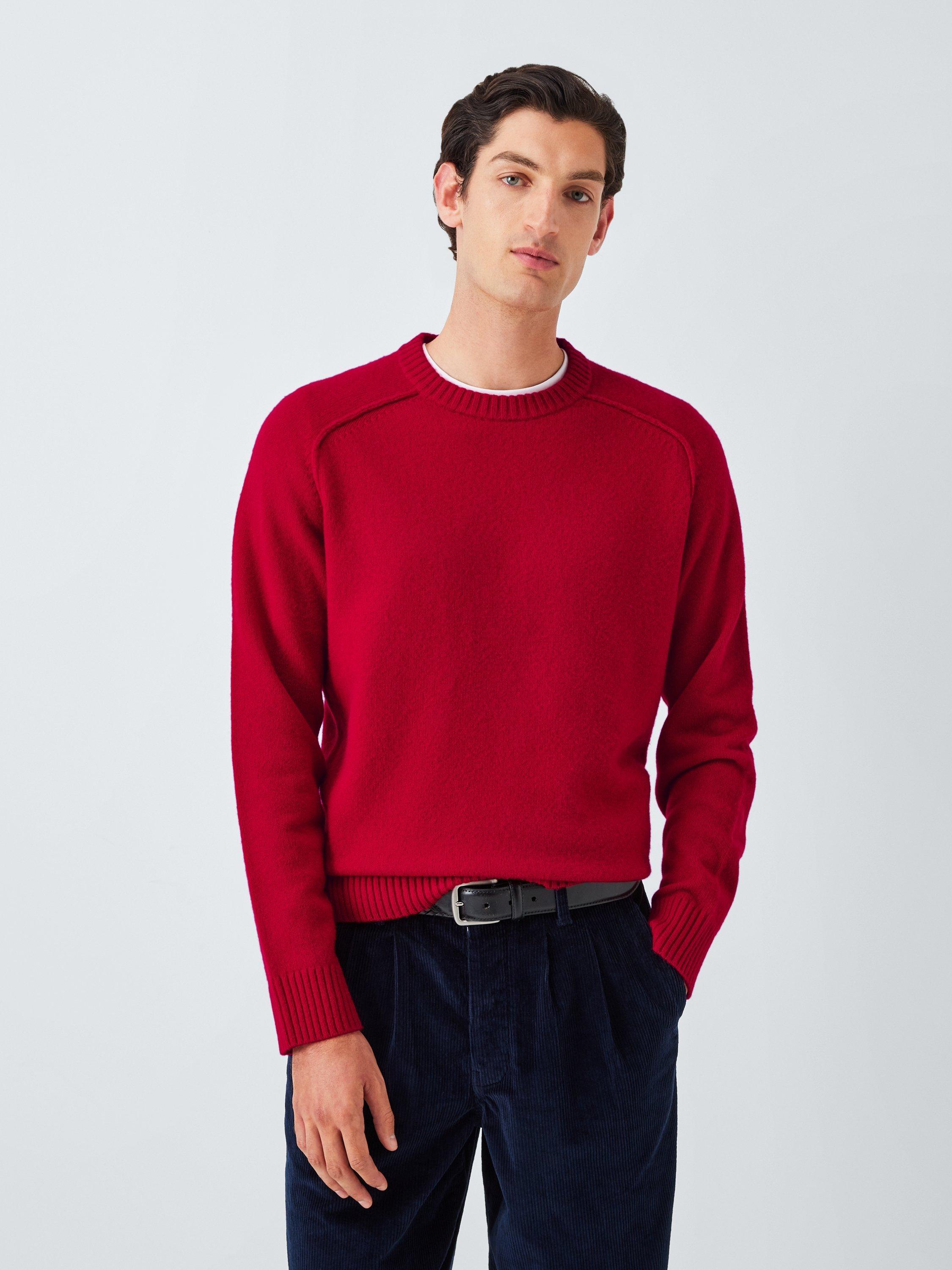 Product image 1 of 6, which shows John Lewis Lambswool Rich Reverse Seam Crew Neck Jumper, Crimson, L