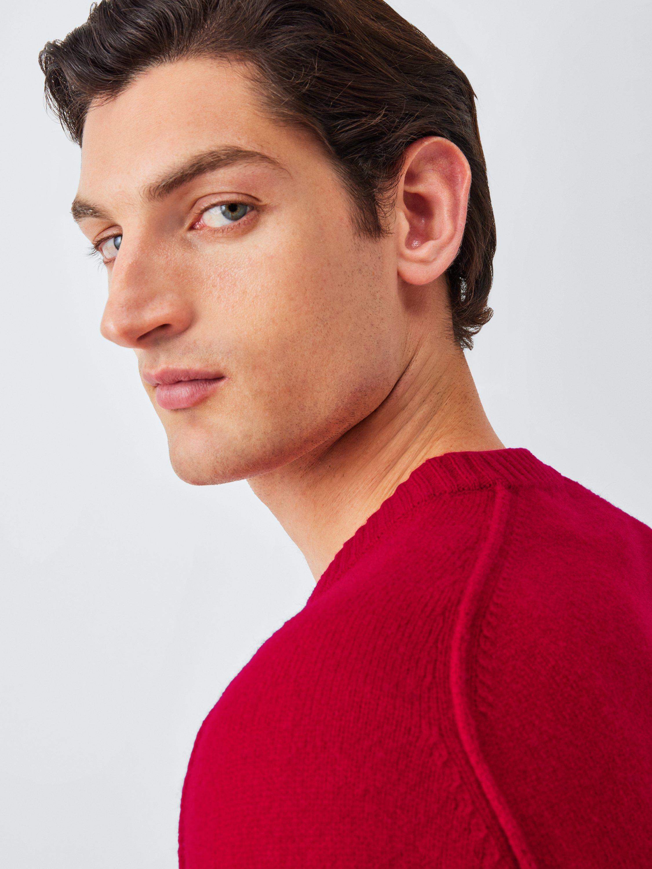 Product image 6 of 6, which shows John Lewis Lambswool Rich Reverse Seam Crew Neck Jumper, Crimson, L