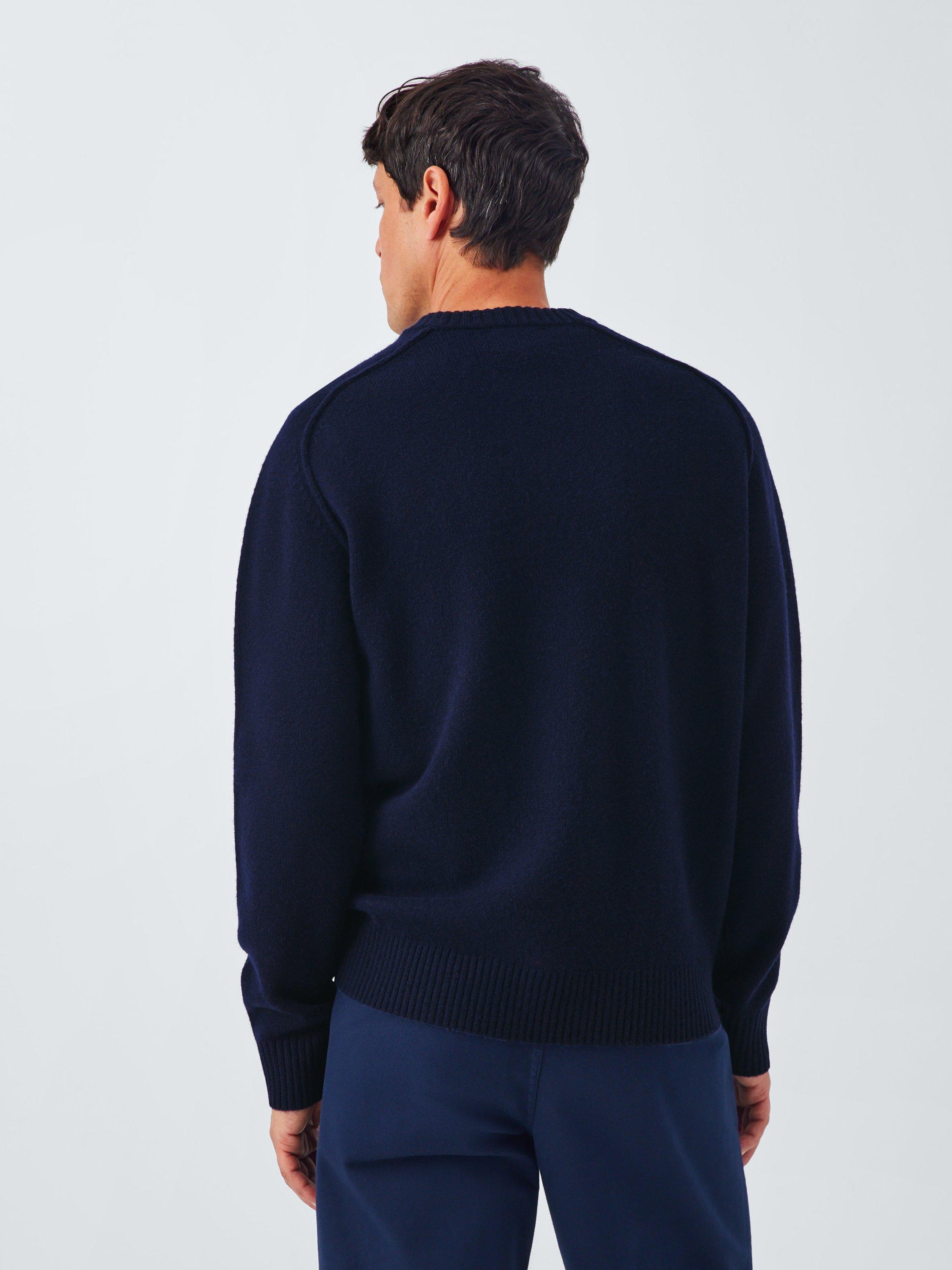 Product image 2 of 6, which shows John Lewis Lambswool Rich Reverse Seam Crew Neck Jumper, Navy, L