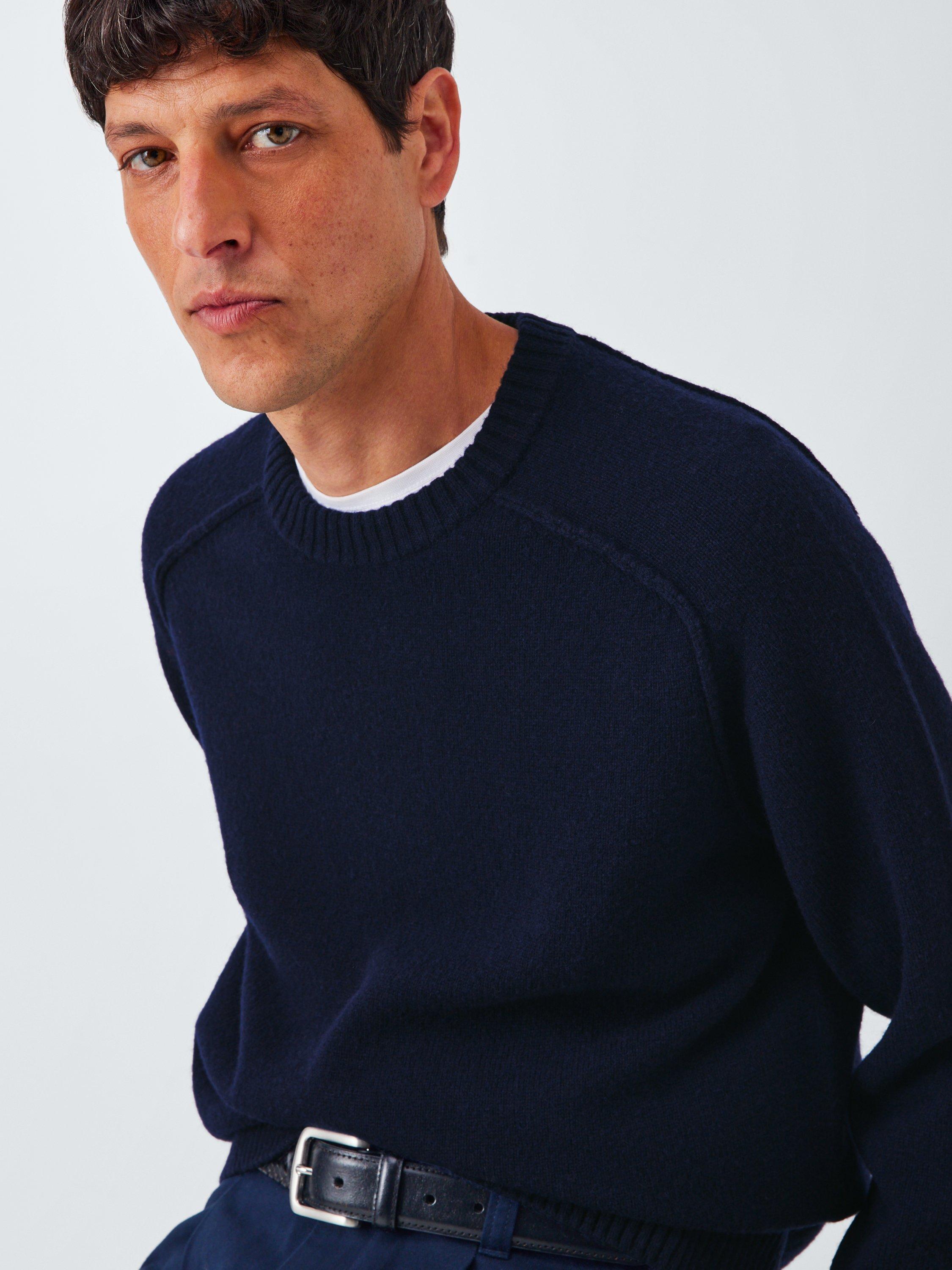 Product image 5 of 6, which shows John Lewis Lambswool Rich Reverse Seam Crew Neck Jumper, Navy, L