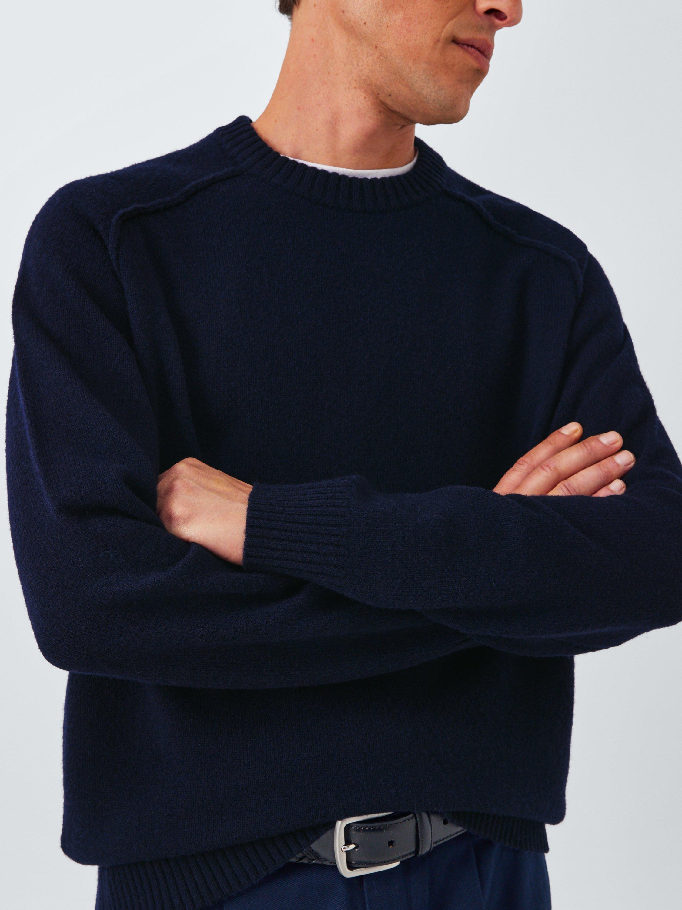 Product image 6 of 6, which shows John Lewis Lambswool Rich Reverse Seam Crew Neck Jumper, Navy, L