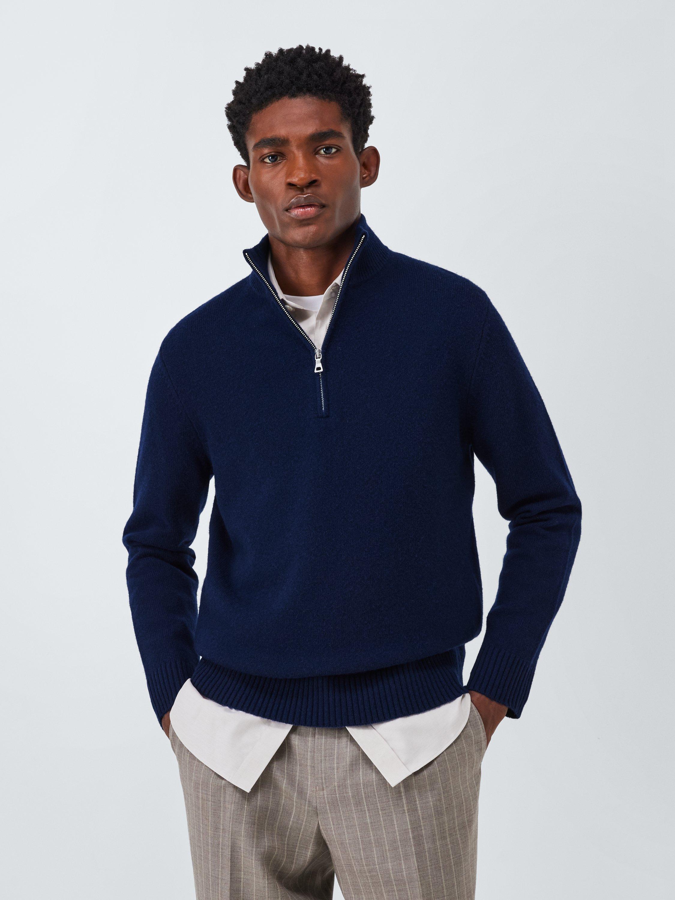 John Lewis Lambswool Rich Reverse Seam Half Zip Jumper, Marine