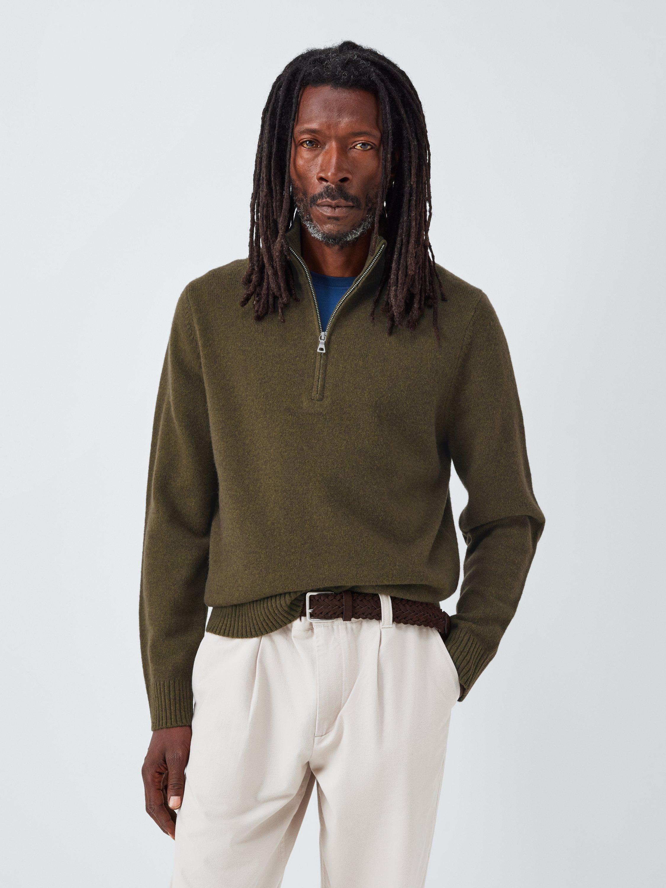Product image 1 of 6, which shows John Lewis Lambswool Rich Reverse Seam Half Zip Jumper, Marsh, XL
