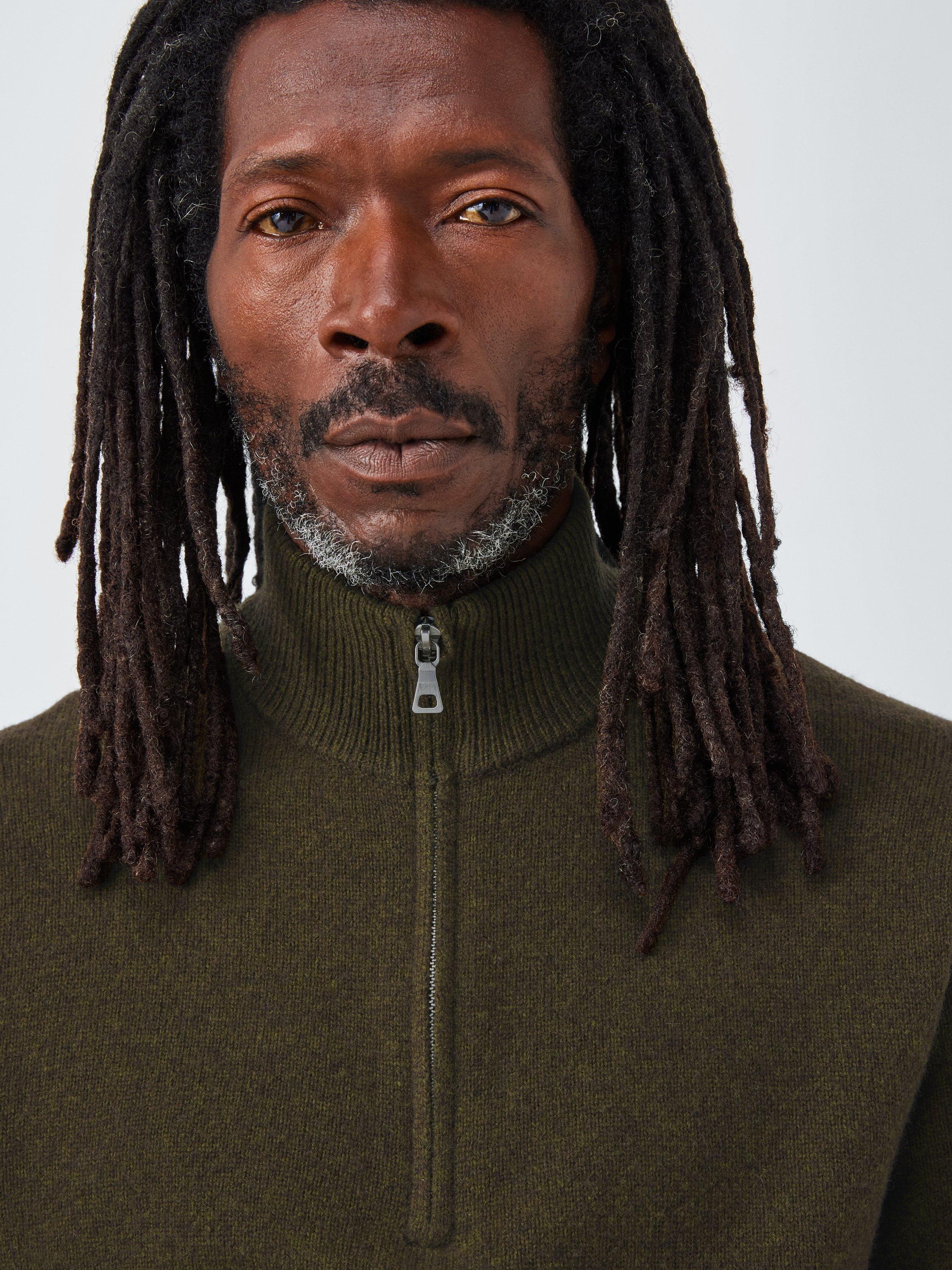Product image 5 of 6, which shows John Lewis Lambswool Rich Reverse Seam Half Zip Jumper, Marsh, XL