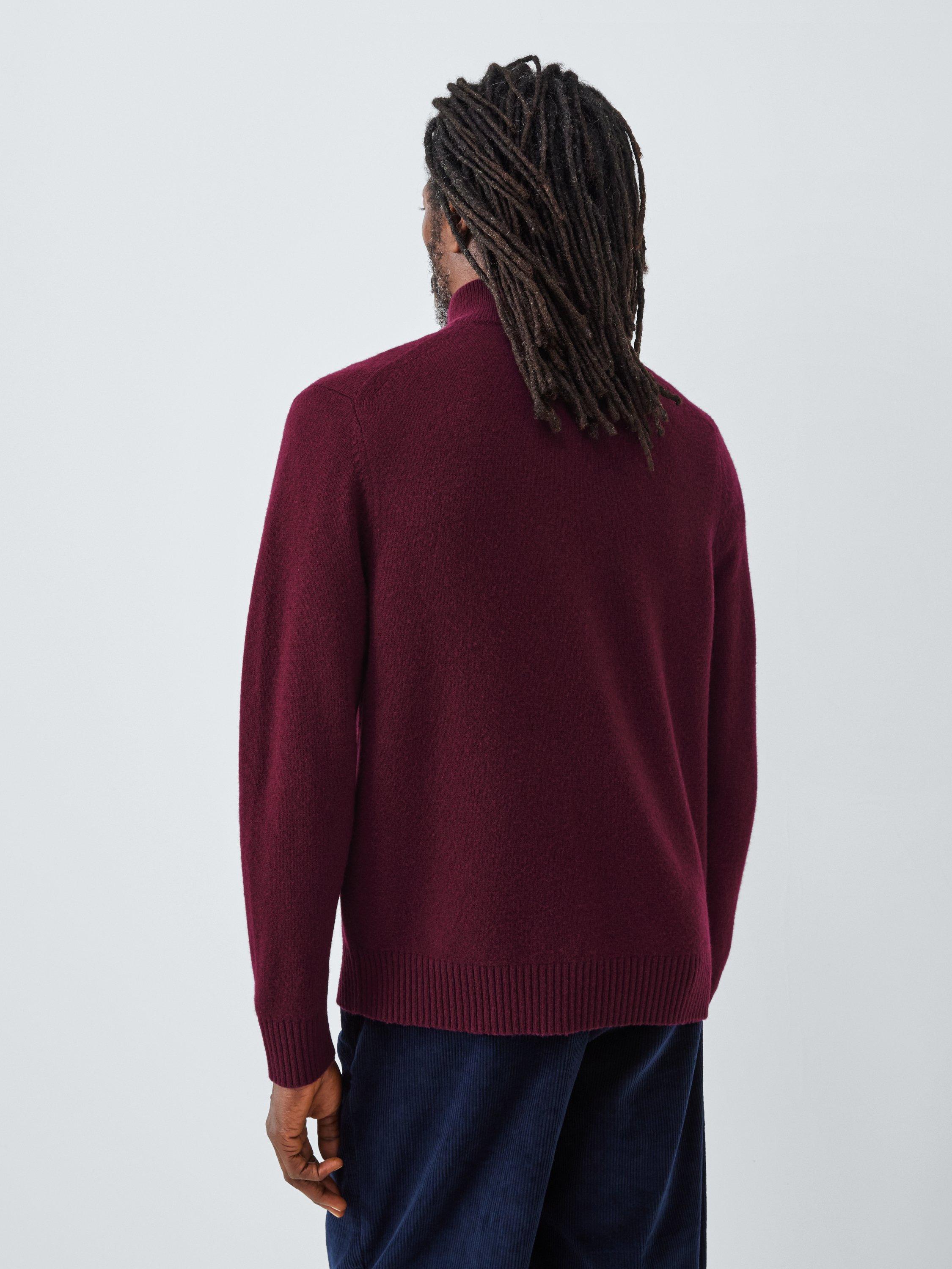 Product image 2 of 6, which shows John Lewis Lambswool Rich Reverse Seam Half Zip Jumper, Fig, S
