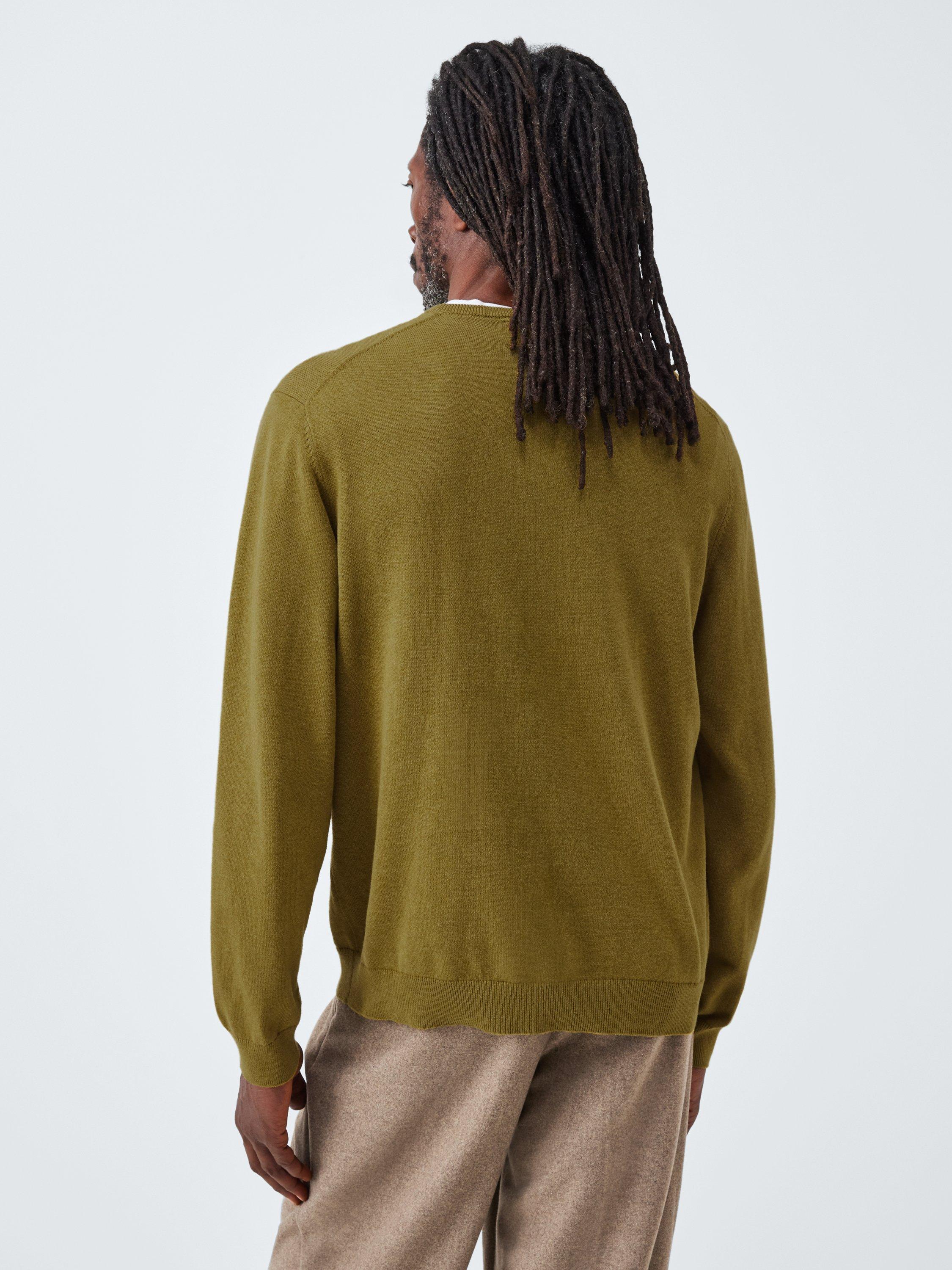 Product image 2 of 6, which shows John Lewis Cotton Knit Crew Neck Jumper, Ecru Olive, S