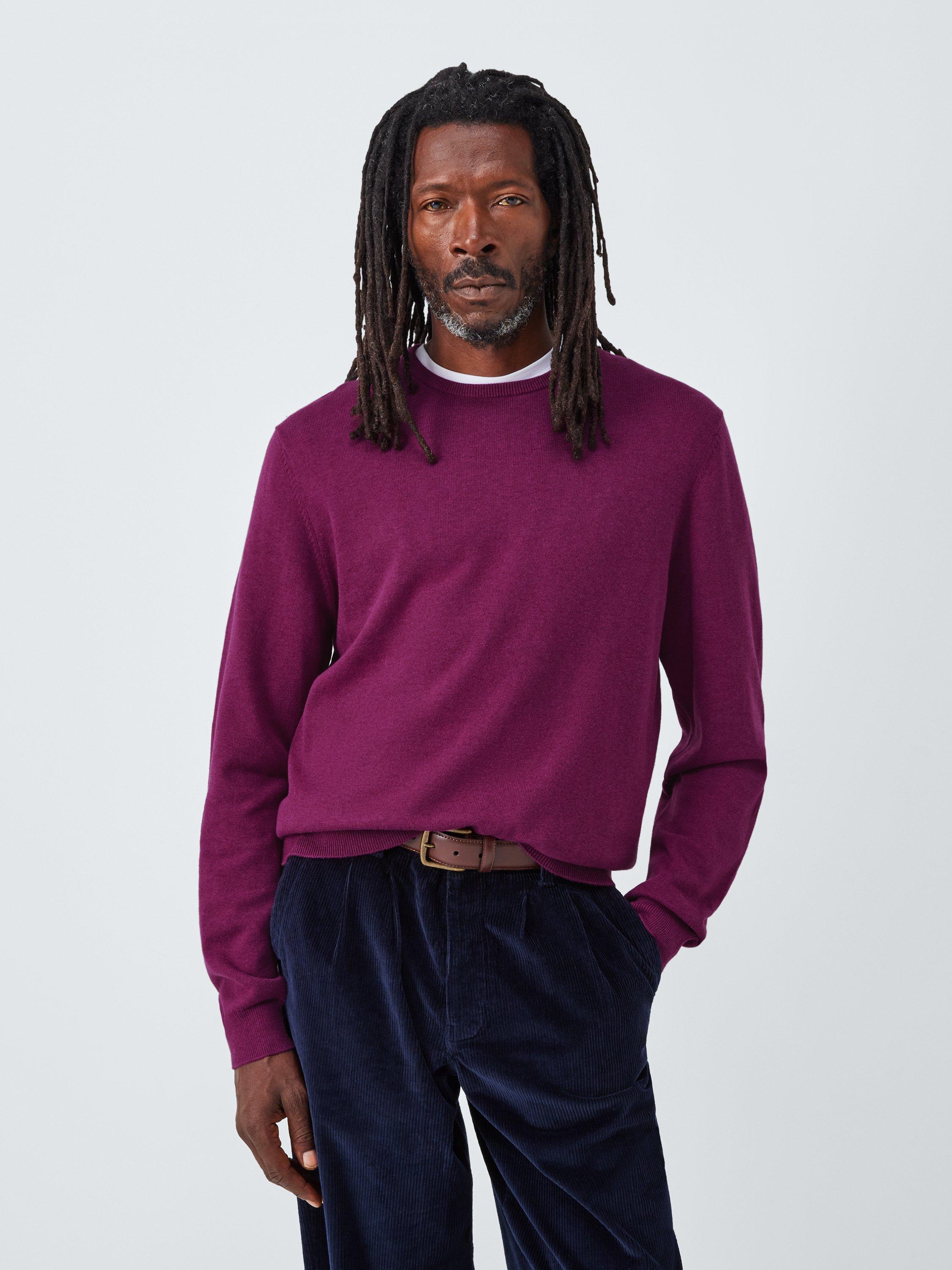 Product image 1 of 6, which shows John Lewis Cotton Knit Crew Neck Jumper, Raspberry, S