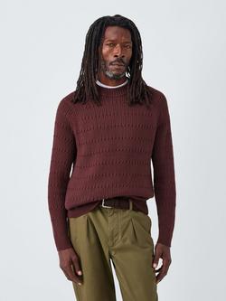 John Lewis Cotton Rib Cable Knit Crew Neck Jumper, Bitter Chocolate