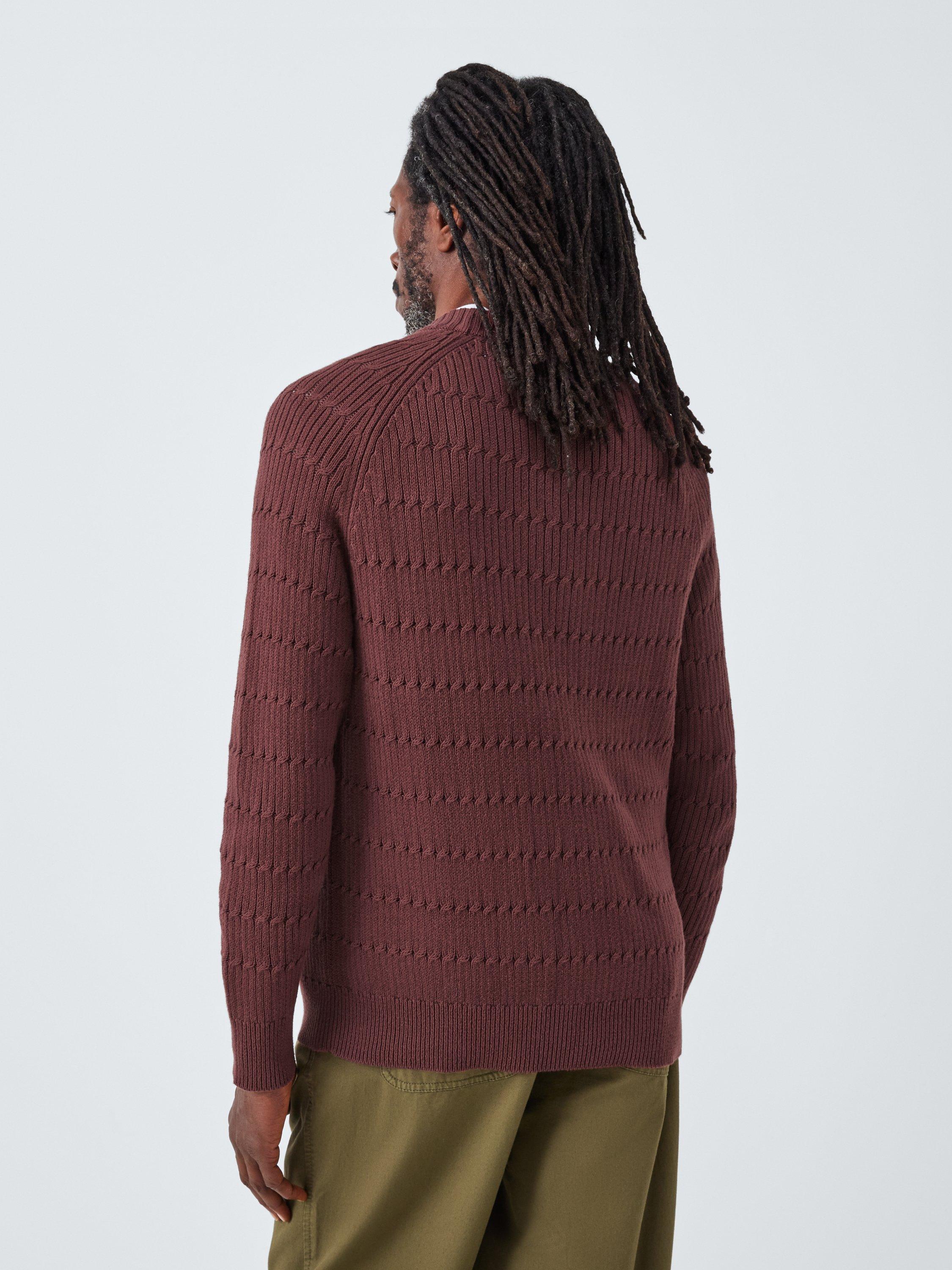 Product image 2 of 6, which shows John Lewis Cotton Rib Cable Knit Crew Neck Jumper, Bitter Chocolate, S