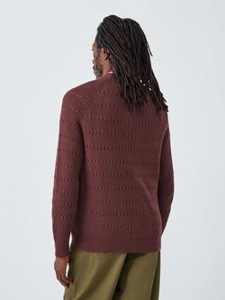 John Lewis Cotton Rib Cable Knit Crew Neck Jumper - view 2, Bitter Chocolate