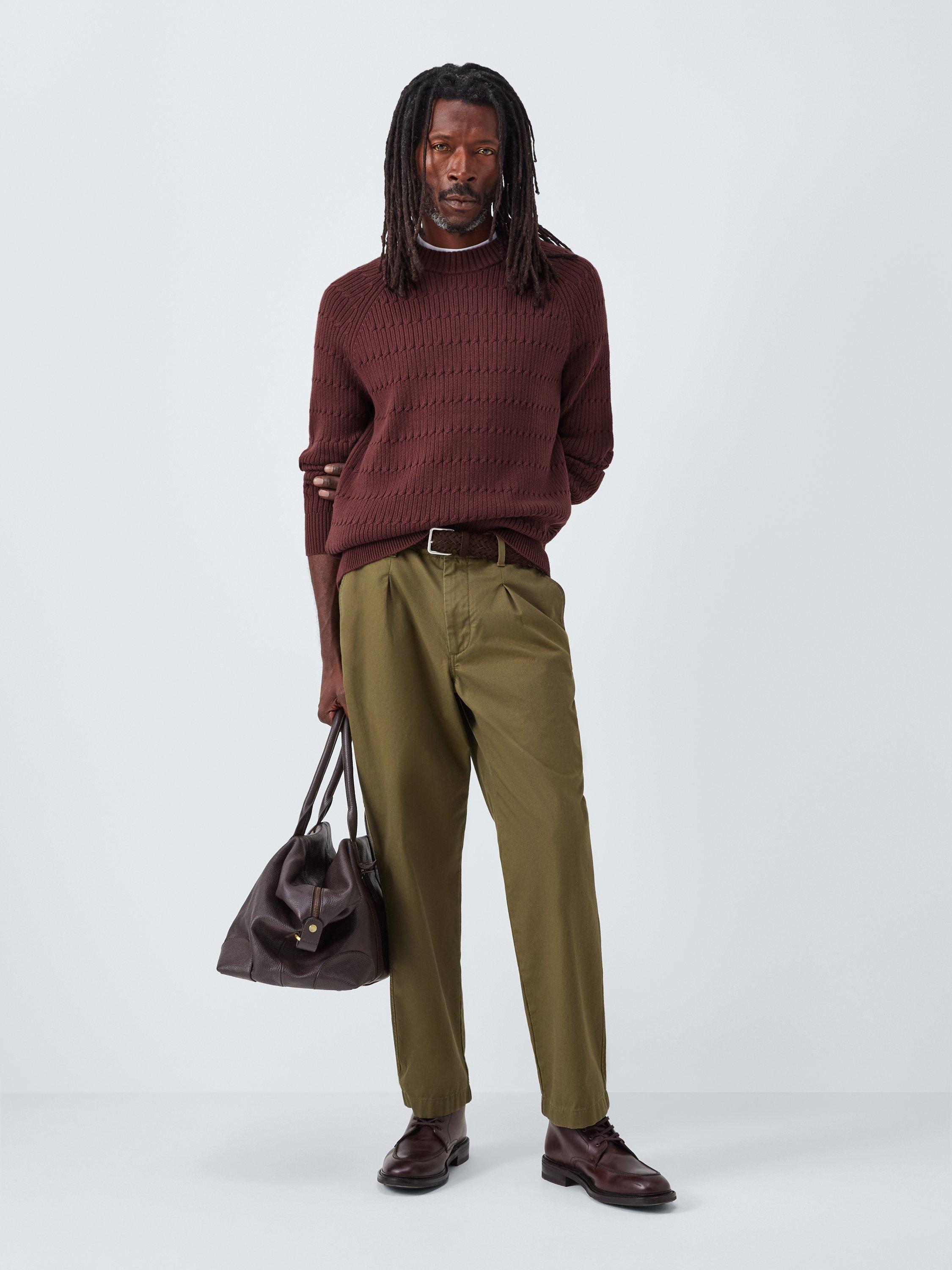 Product image 3 of 6, which shows John Lewis Cotton Rib Cable Knit Crew Neck Jumper, Bitter Chocolate, S