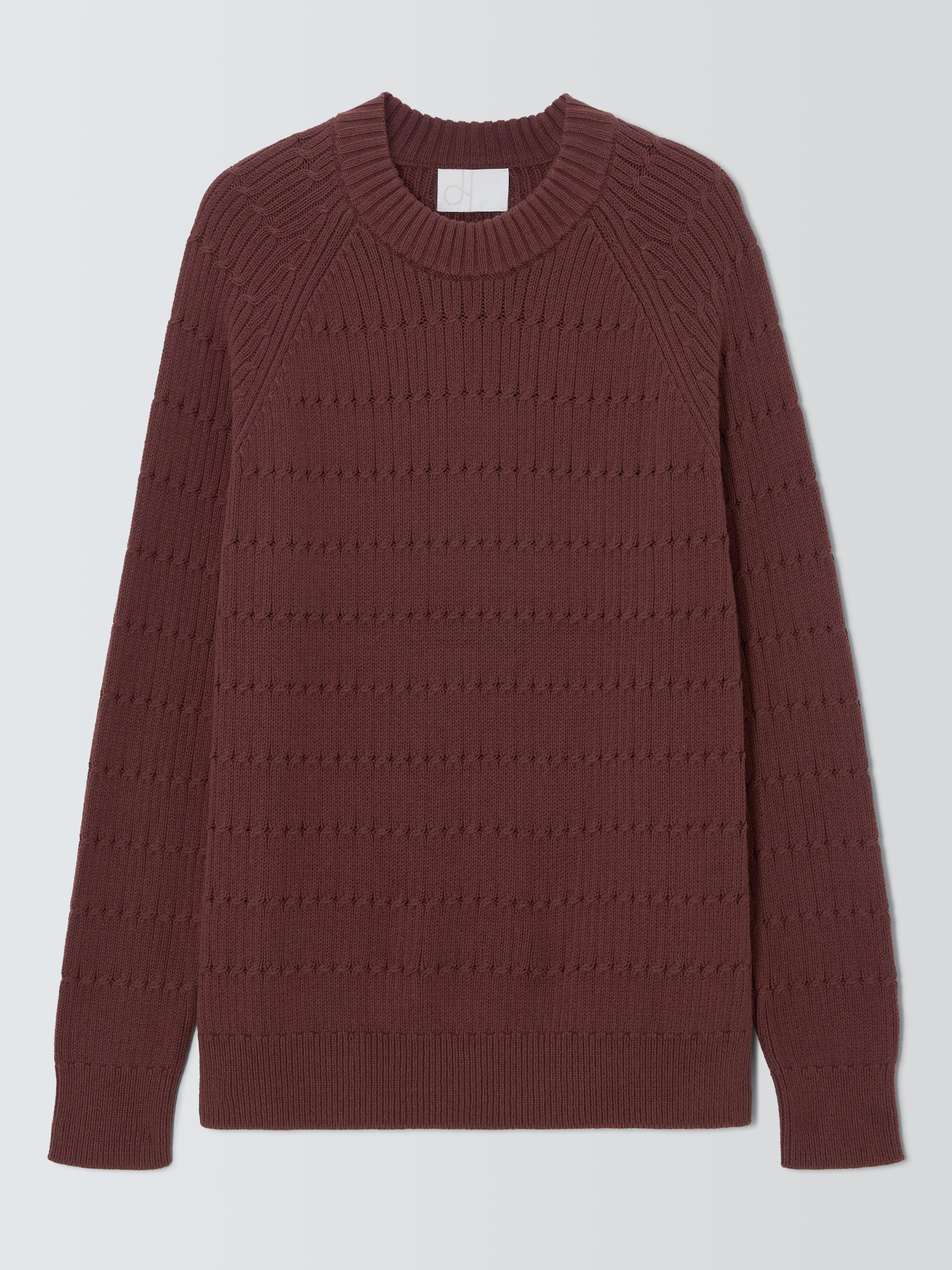 Product image 4 of 6, which shows John Lewis Cotton Rib Cable Knit Crew Neck Jumper, Bitter Chocolate, S
