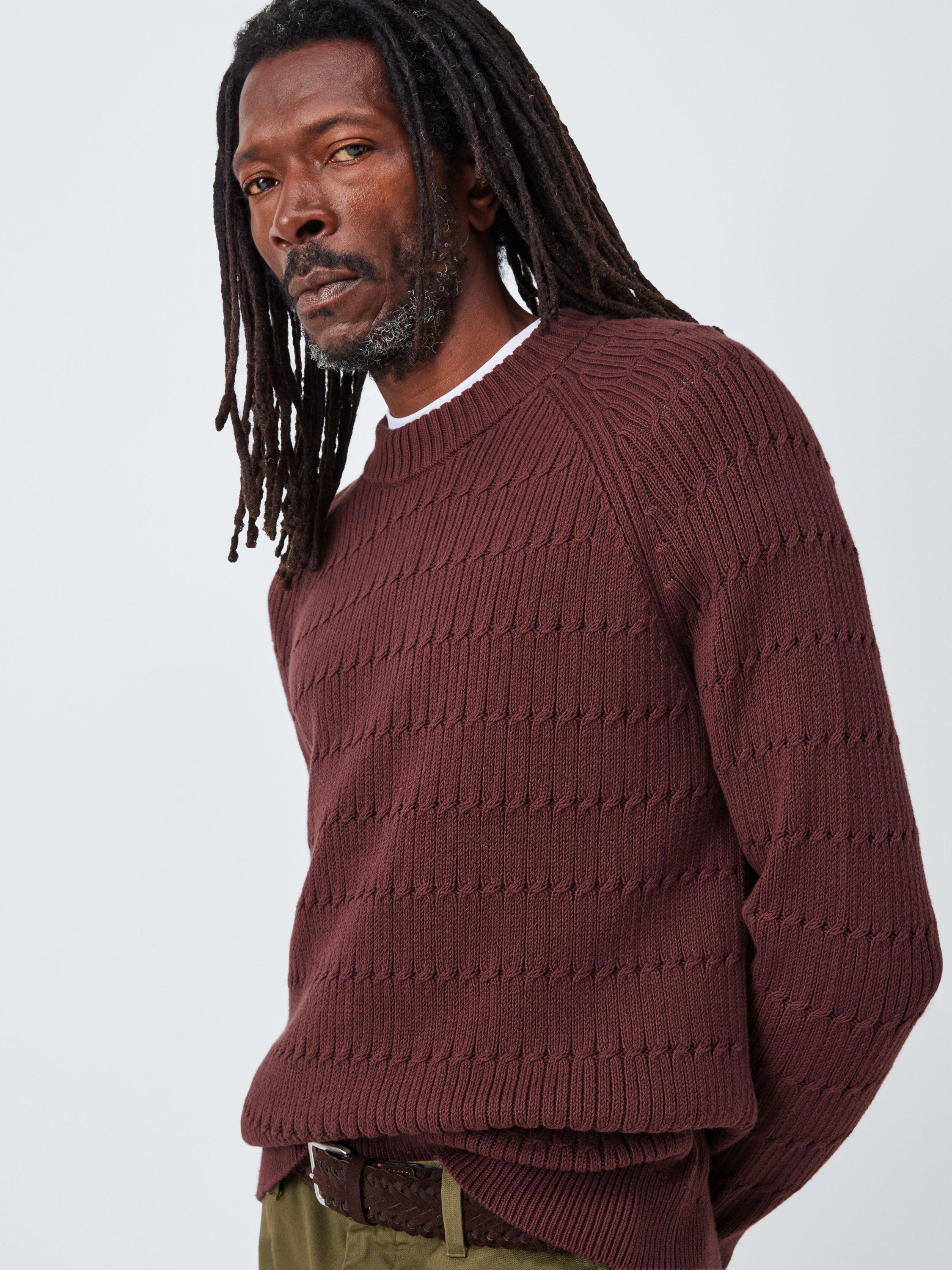 Product image 5 of 6, which shows John Lewis Cotton Rib Cable Knit Crew Neck Jumper, Bitter Chocolate, S