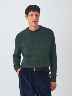 John Lewis Cotton Rib Cable Knit Crew Neck Jumper, Darkest Spruce